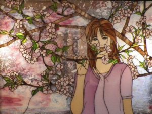 桜と女性の作品　ステンドグラス女性