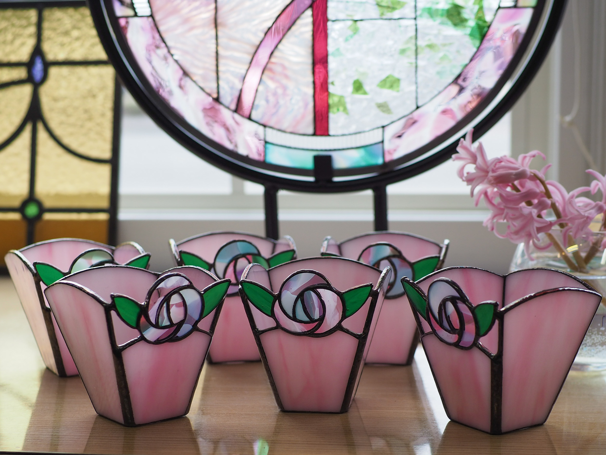 受注制作 マーブル色のバラのおやすみランプ - ステンドグラス工房 